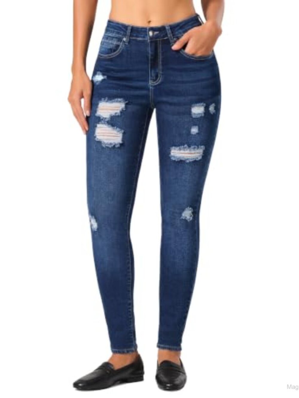 Ripped Stretchy Skinny Ankle Jeans High Rise Distressed Casual Denim